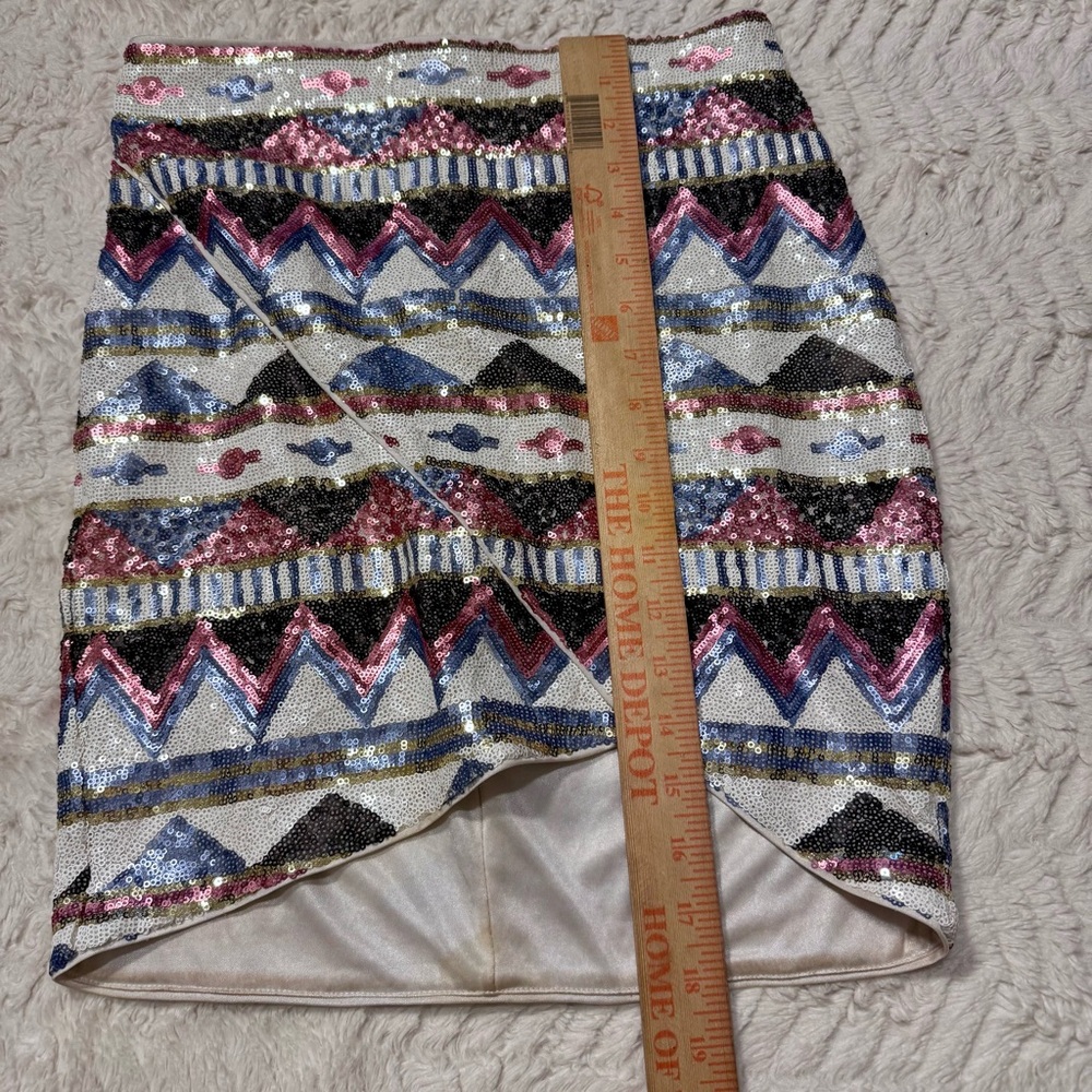 Bebe Sequin Geometric Tulip Mini Skirt Multi Color Festival Party Sparkle small - Picture 5 of 5